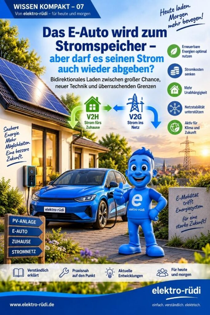 E-Auto lädt bidirektional Strom zwischen Haus und Stromnetz